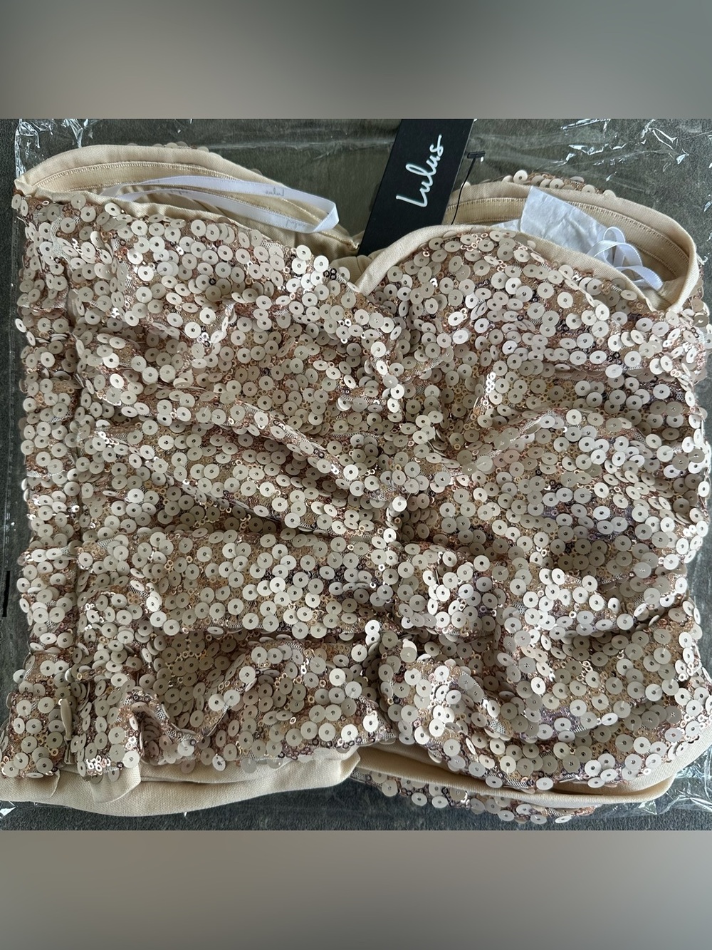 Lulus Rose Gold Sequin Strapless Crop Top NWT Sparkly Party Glam - Picture 8 of 9